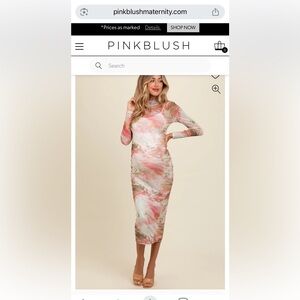 Pink Abstract Printed Mesh Overlay Maternity Maxi Dress